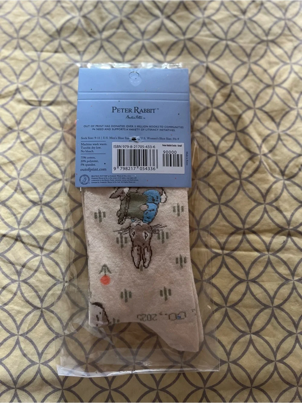 Out of Print Beige Peter Rabbit Novelty Socks with Blue Accents
